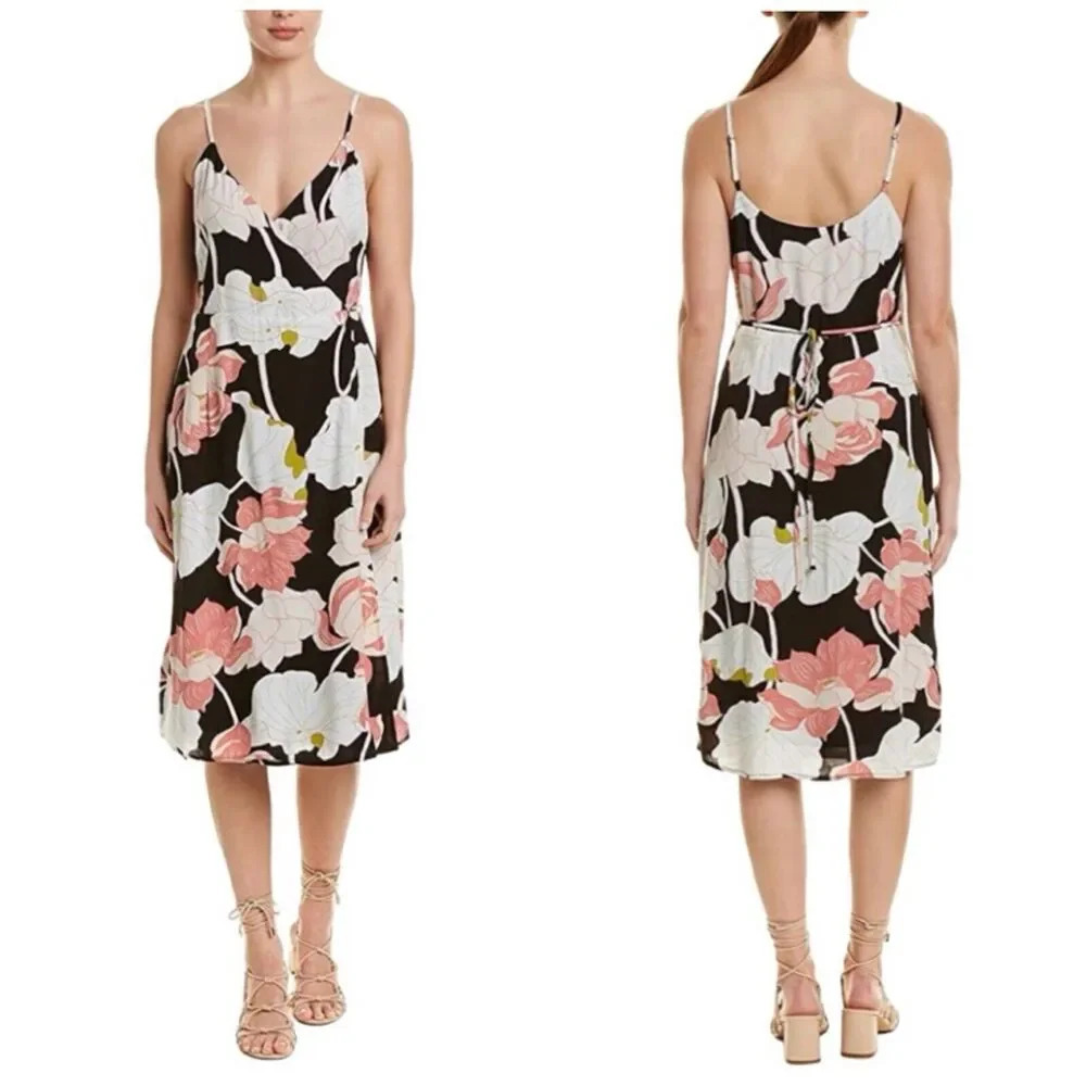 Cupcakes and Cashmere Wrap Dress‎ Black Chayen Floral Sleeveless Size Large